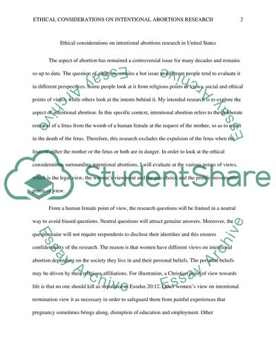 Ethical considerations on intentional abortions research in United States