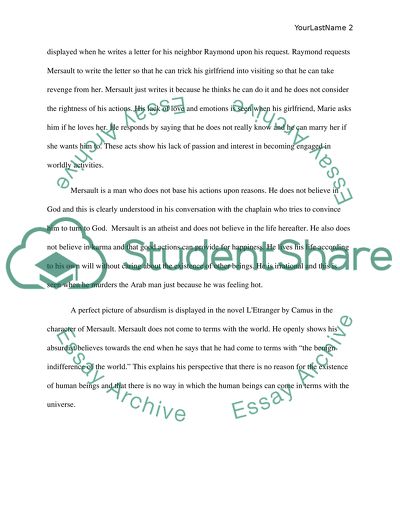 Character analysis of Mersault from Camuss LEtranger