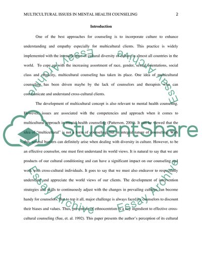 World View Paper for Multicultural Issues in Mental Health Counseling