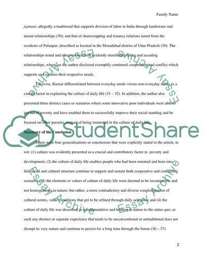 An Article Critique on Poverty and Culture of Daily Life