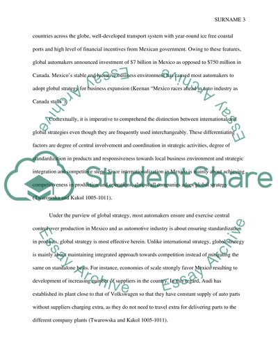 International Strategy and Pertaining Changes in the Mexican and Canadian Automobile Industry