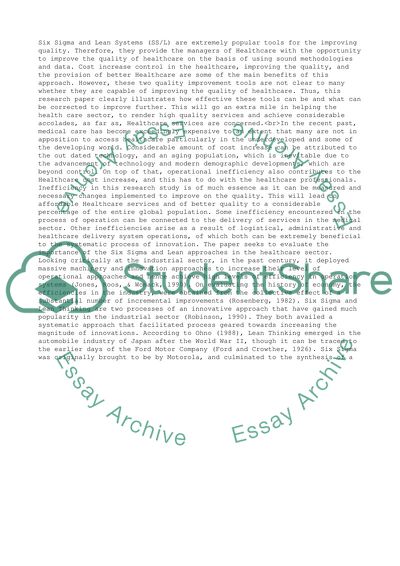 Six Sigma And Lean In Helthcare