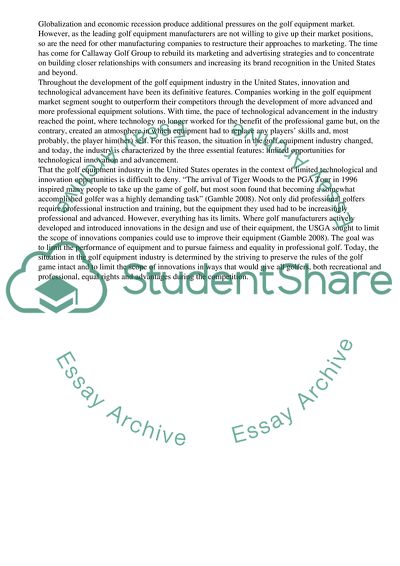 Status and Prospects of the Golf Equipment Industry