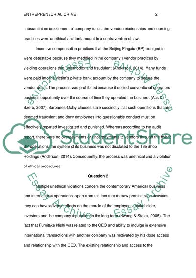 Entrepreneurial Crime and the Sarbanes-Oxley legislation