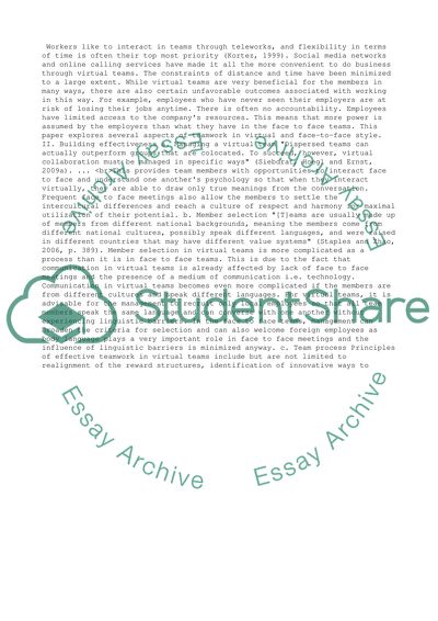 Comparison between Virtual Teams to Face-to-Face Teams