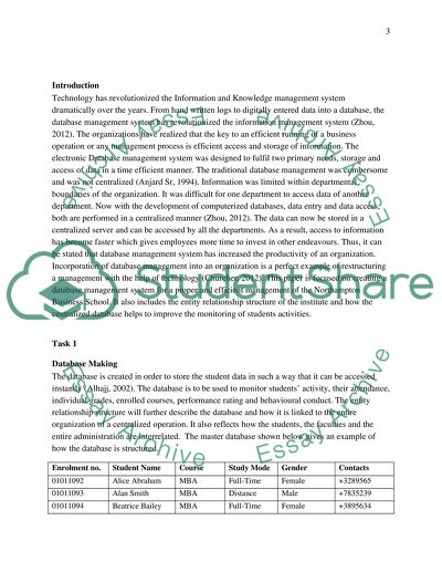 Database Management of Northampton Business School