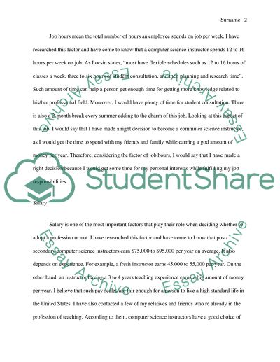 First Choice Job: Instructor of Computer Science