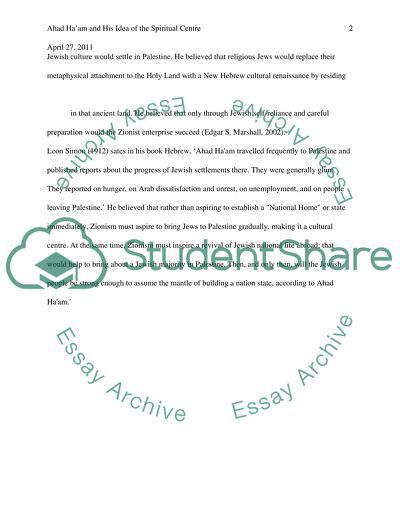 Ahad Haams Idea of the Spiritual Center