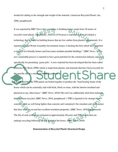The Use Of Recycled Plastics As Structural Elements In Construction
