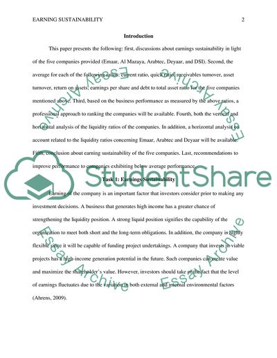 Earning Sustainability - Comparison between 5 Companies