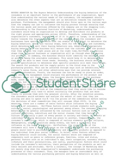 Assignment 3 Buyers Behavior