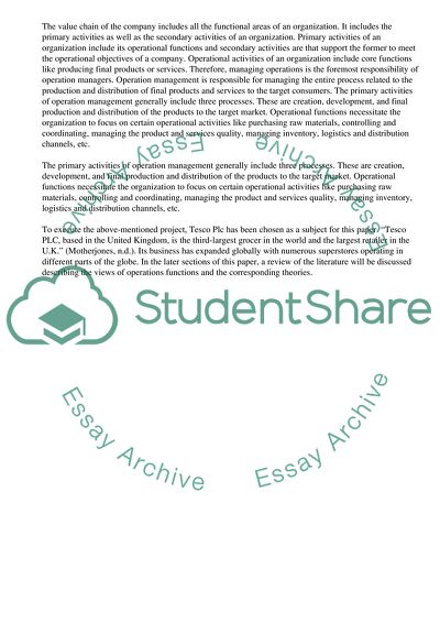 Operations Management Function: Tesco Plc