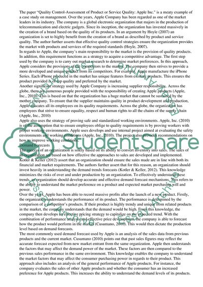 Quality Control and Demands Forecasts: Apple Inc