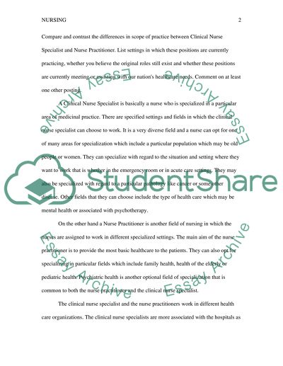 Compare and Contrast Nurse Practitioners and Clinical Nurse Specialists