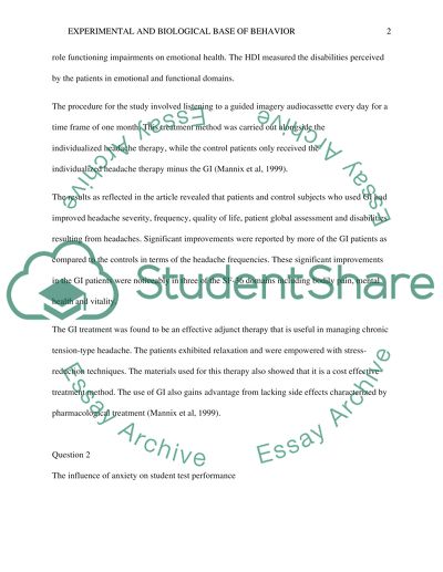 Experimental and Biological Base of Behavior