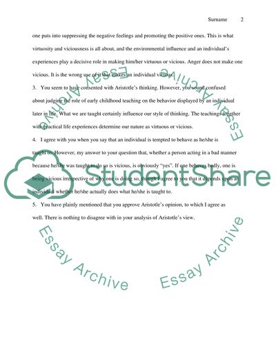 Respond to the discussion about Aristotle (for online class-introduction to Ethics)