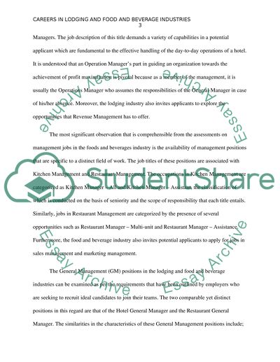 Careers in Lodging and Food and Beverage Industries