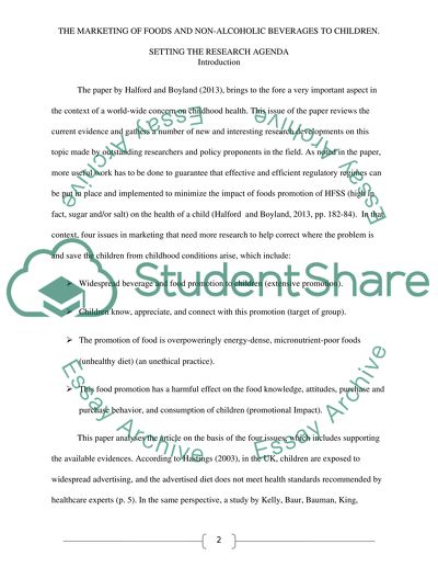 The Marketing of Foods and Non-Alcoholic Beverages to Children