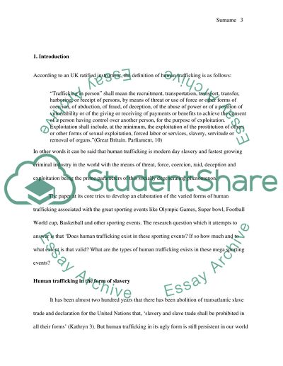 Human trafficking during major sporting events such as the Superbowl, World cup, World Series