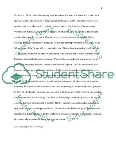 Reasons for Low Uptake of Breast Screening Amongst the Different Cultures in the United Kingdom