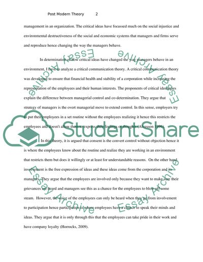 Critical and Post-modern Ideas Change the Way a Manager Behaved in the Work Environment