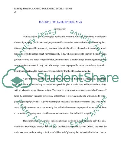 Planning for Emergencies - NIMS