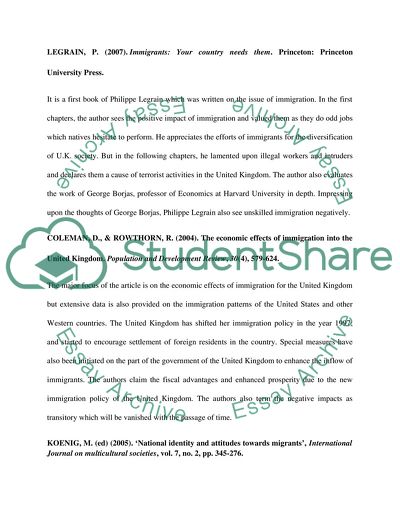 Annotated Bibliography on Immigration Issue in the U.K
