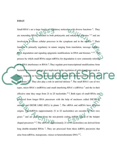 Small RNA Biogenesis and Role in Gene Expression Regulation