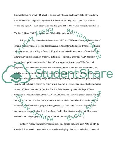 Whether ADD Or ADHD Contributes to Criminal Behavior or Not