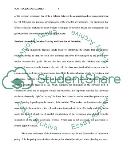 Developing New Techniques in Portfolio Management