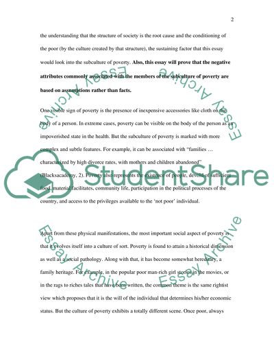 The Subculture of Poverty