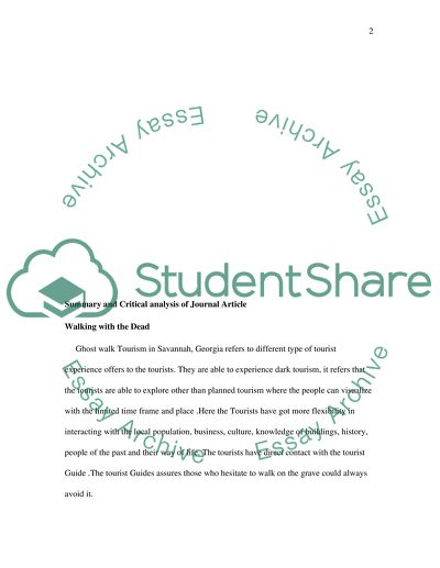 Summary and critical analysis of journal article
