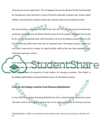 Causes of Financial Globalisation and Its Consequences on Developing Countries