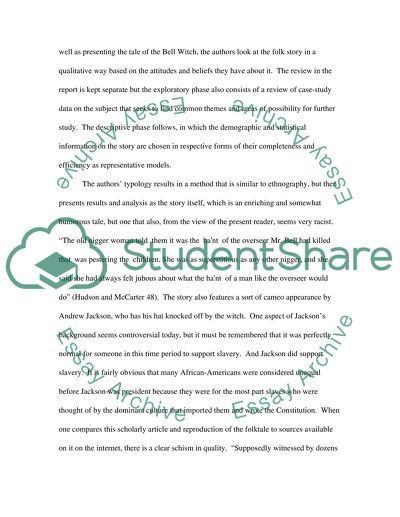 Crtical Article Review of the Bell Witch of Tennessee and Mississippi