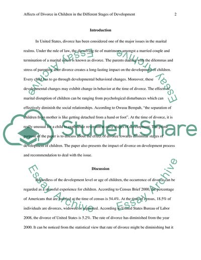 Affects of Divorce in Children in the Different Stages of Development