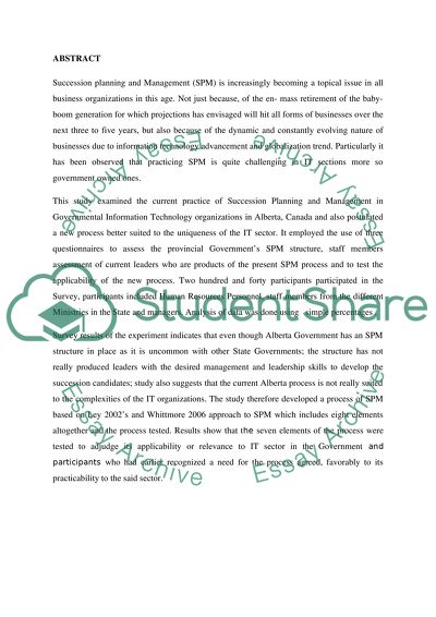 Succession Planning and Management in Governmental IT Organizations