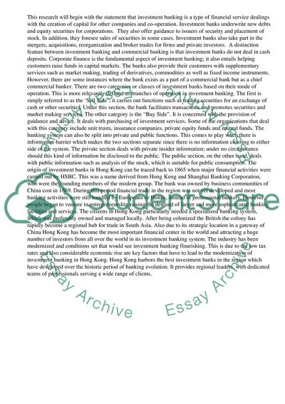 The Development of Investment Banking in Hong Kong