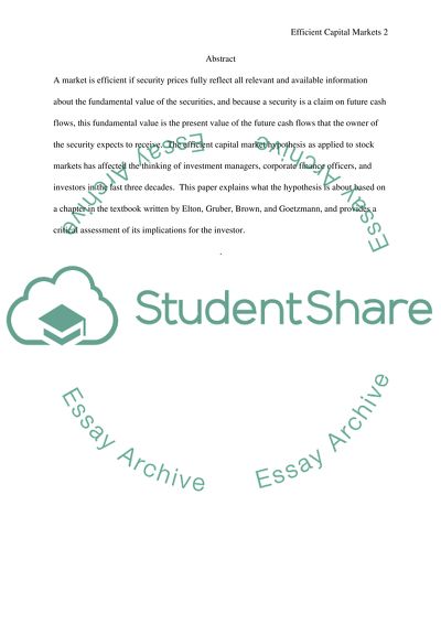 Efficient Markets Hypothesis