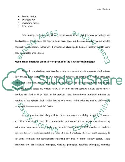 Menu Selection as an Important Part in Human Computer Interaction