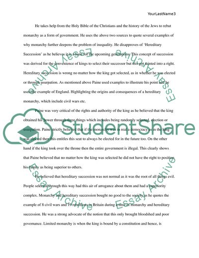 Analysis of Common Sense Pamphlet by Thomas Paine