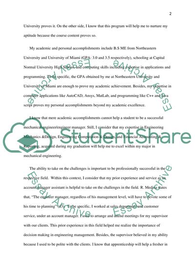 Statement of Purpose for Applying to an Engineering School