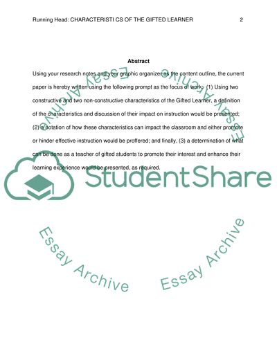 Charateristics of the Gifted Learner
