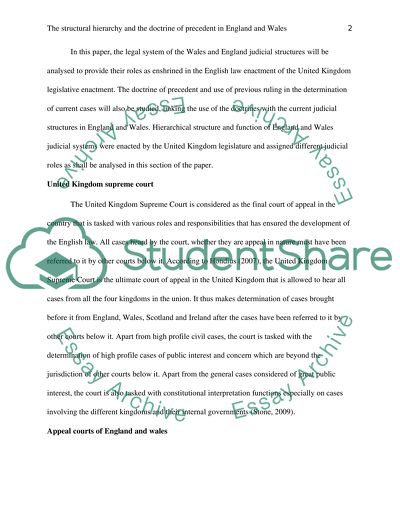 The Structural Hierarchy and the Doctrine of Precedent in England and Wales