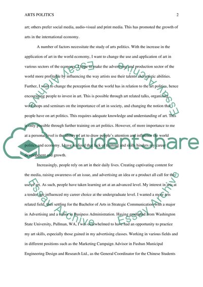 Personal statement of master program application: Arts Politics