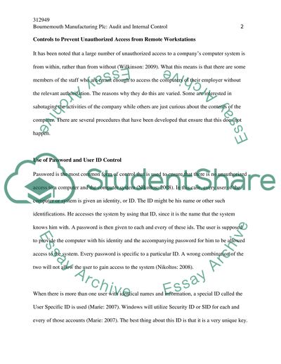 Bournemouth Manufacturing Plc: Audit and Internal Control