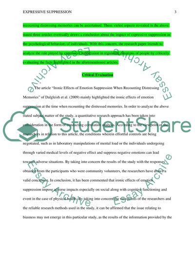The Role Played by Expressive Suppression in Regulating Emotions