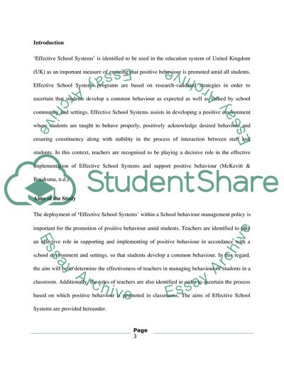 Effective School Systems Employed within a School Behaviour Management Policy