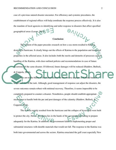 Response of the United States to the Katarina Catastrophe