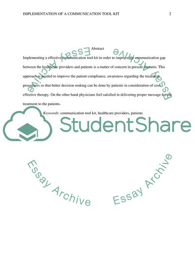 Implementation of a Communication Tool Kit Between Healthcare Providers and Patients