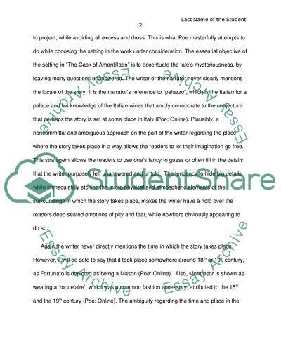 Discuss the Setting of Edgar Allan Poes The Cast of Amontillado